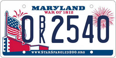 MD license plate 0BK2540