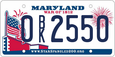 MD license plate 0BK2550