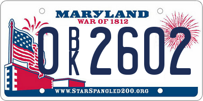 MD license plate 0BK2602