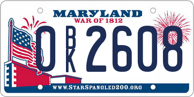 MD license plate 0BK2608