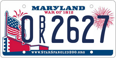MD license plate 0BK2627