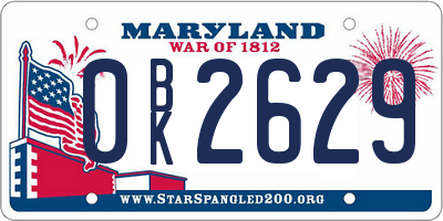MD license plate 0BK2629