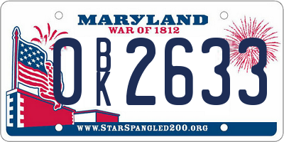 MD license plate 0BK2633