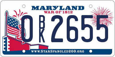 MD license plate 0BK2655