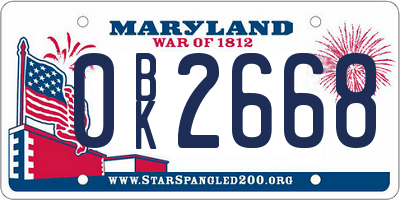 MD license plate 0BK2668