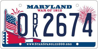 MD license plate 0BK2674