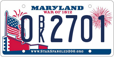 MD license plate 0BK2701