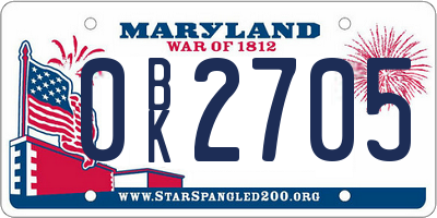 MD license plate 0BK2705