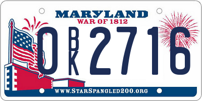 MD license plate 0BK2716