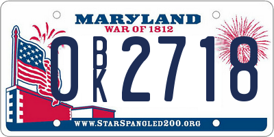 MD license plate 0BK2718