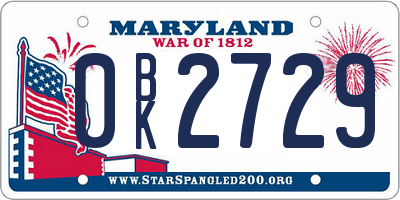 MD license plate 0BK2729