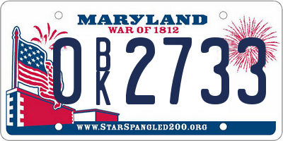 MD license plate 0BK2733