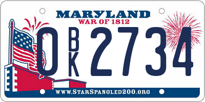 MD license plate 0BK2734