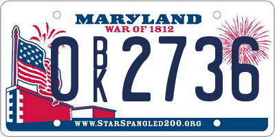 MD license plate 0BK2736