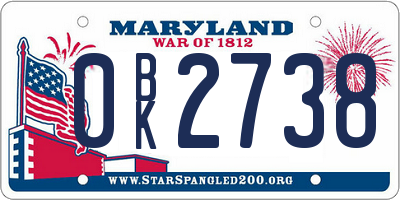 MD license plate 0BK2738