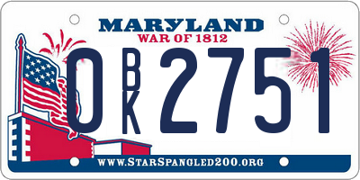 MD license plate 0BK2751