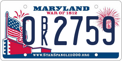 MD license plate 0BK2759