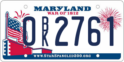 MD license plate 0BK2761