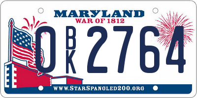 MD license plate 0BK2764