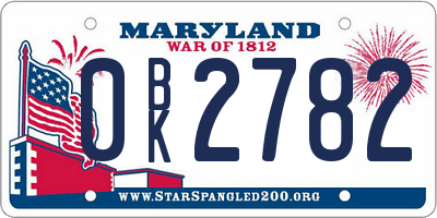 MD license plate 0BK2782