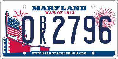 MD license plate 0BK2796