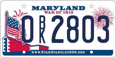 MD license plate 0BK2803