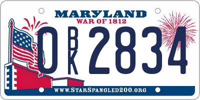 MD license plate 0BK2834