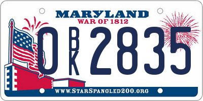 MD license plate 0BK2835