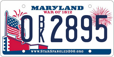 MD license plate 0BK2895