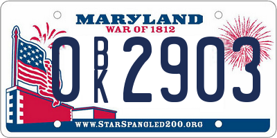 MD license plate 0BK2903