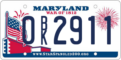 MD license plate 0BK2911