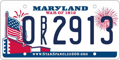 MD license plate 0BK2913