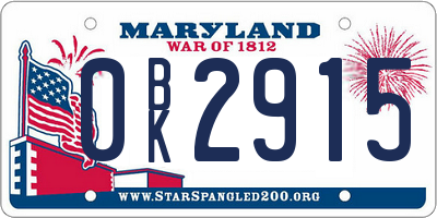 MD license plate 0BK2915