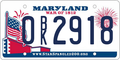 MD license plate 0BK2918