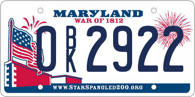 MD license plate 0BK2922