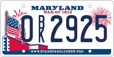 MD license plate 0BK2925