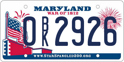MD license plate 0BK2926