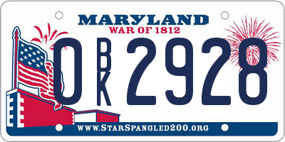 MD license plate 0BK2928