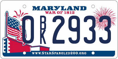 MD license plate 0BK2933