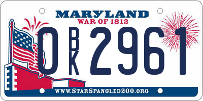 MD license plate 0BK2961