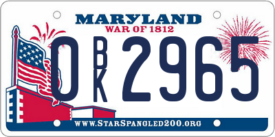 MD license plate 0BK2965
