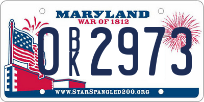 MD license plate 0BK2973