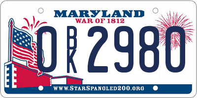 MD license plate 0BK2980