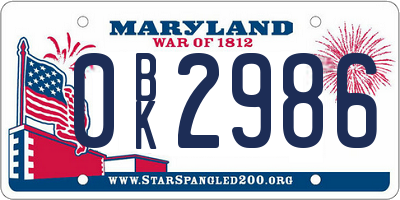 MD license plate 0BK2986