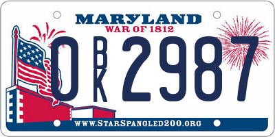 MD license plate 0BK2987
