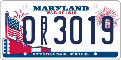 MD license plate 0BK3019