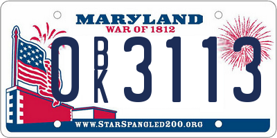 MD license plate 0BK3113