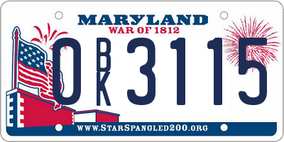 MD license plate 0BK3115