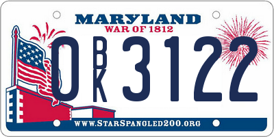 MD license plate 0BK3122