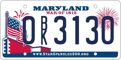 MD license plate 0BK3130